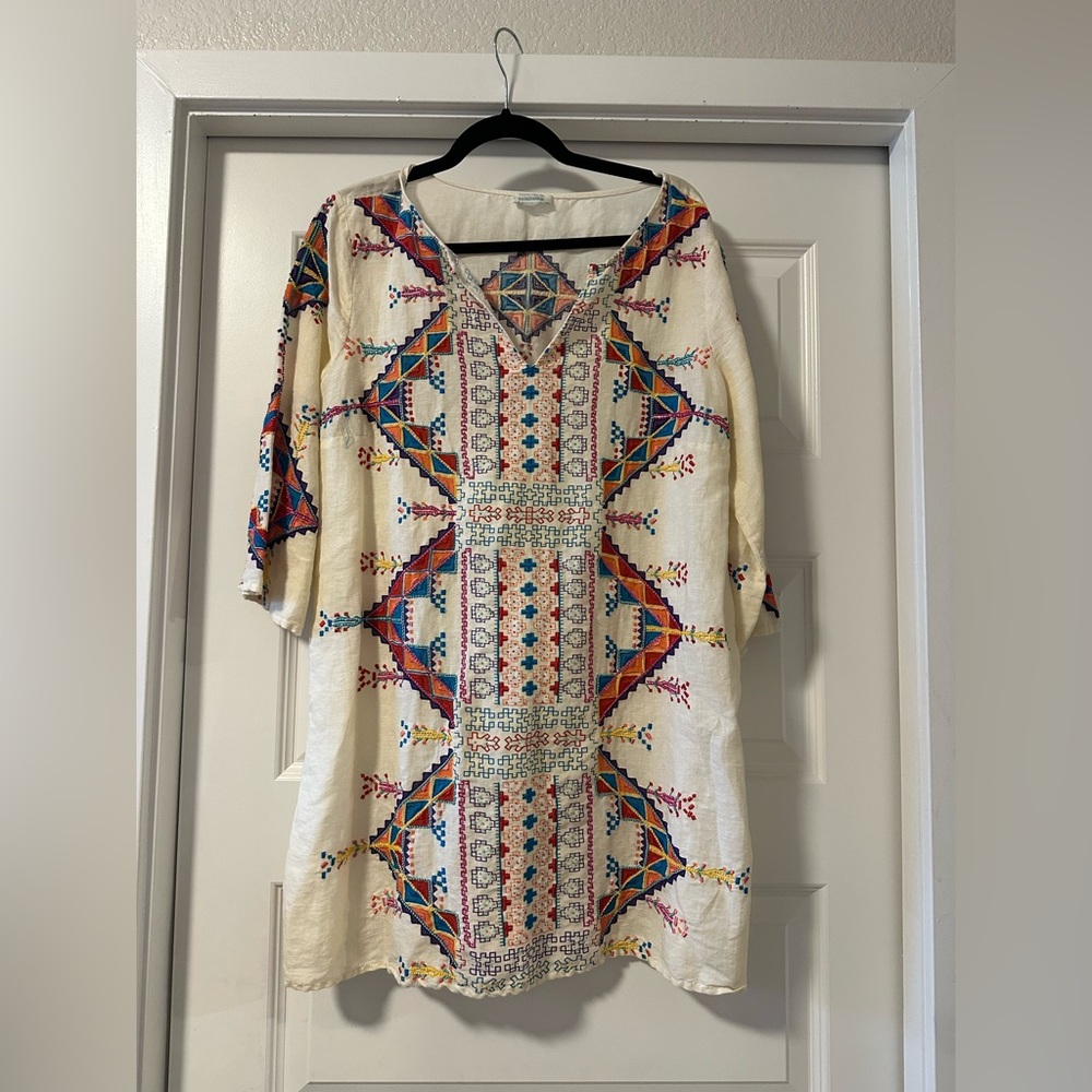 Sundance Embroidered Linen Cotton Tunic: Size Medium